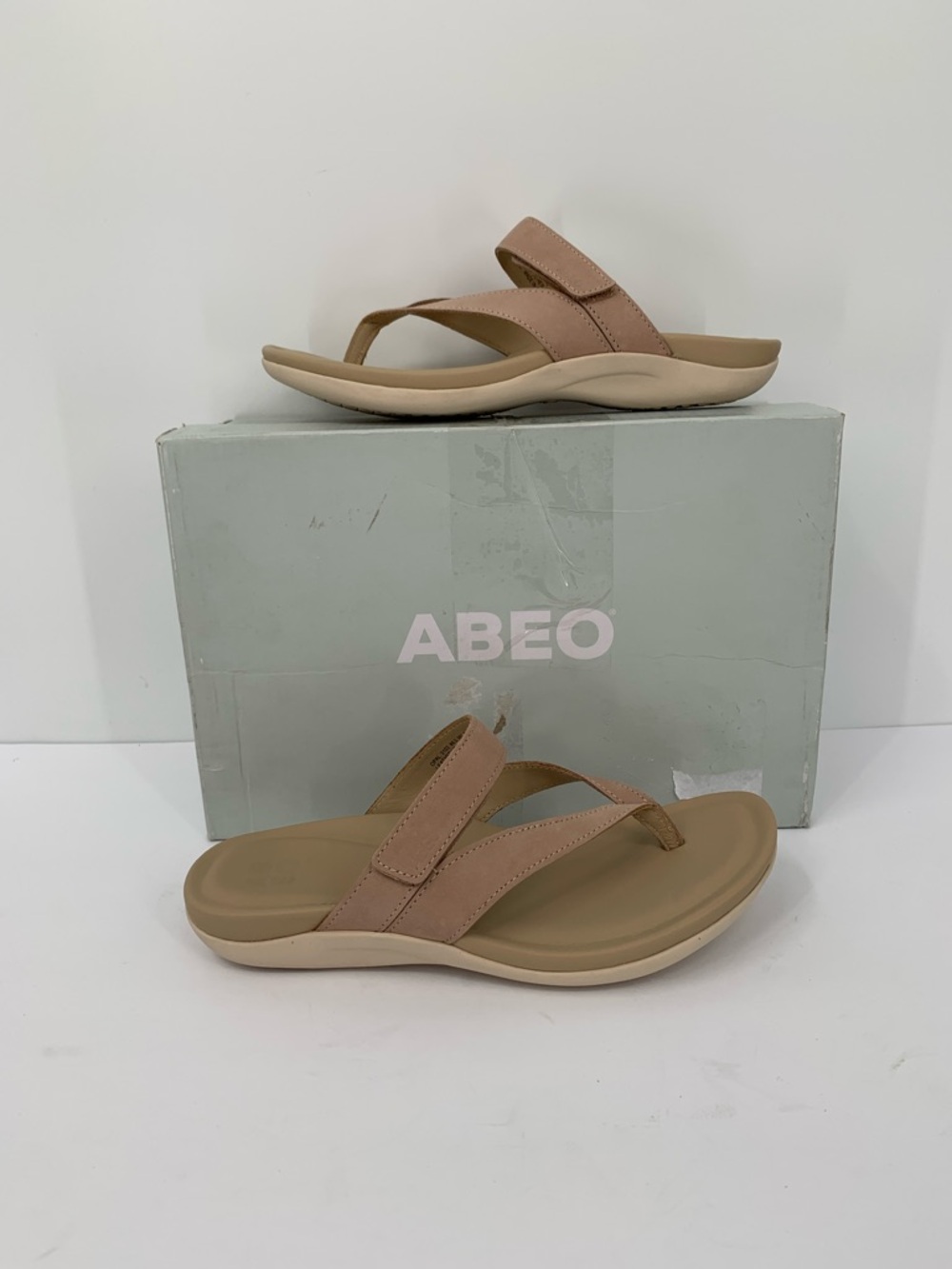 ABEO Opal strappy slide thong sandal tan leather flip-flop comfort brown new 6.5